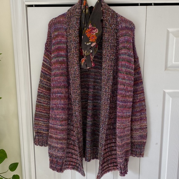 Melrose and Market long open front shawl collar cardigan rainbow pastels pinks - Picture 2 of 16